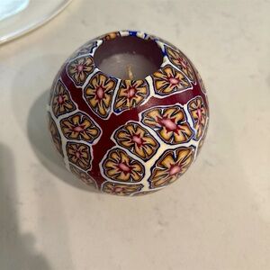 Vintage 90s Millefiori Pattern Glowing Round Candle Sphere Wax Never Lit 4.25”